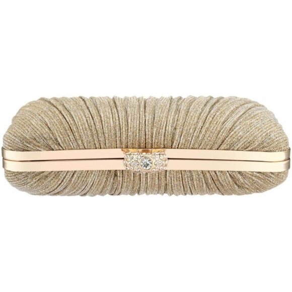 Women Gold Pleated Clutch  Lady  Handbag - Picture 8 of 9